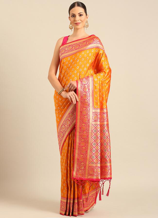 Banarasi Silk Orange Party Wear Weaving Saree